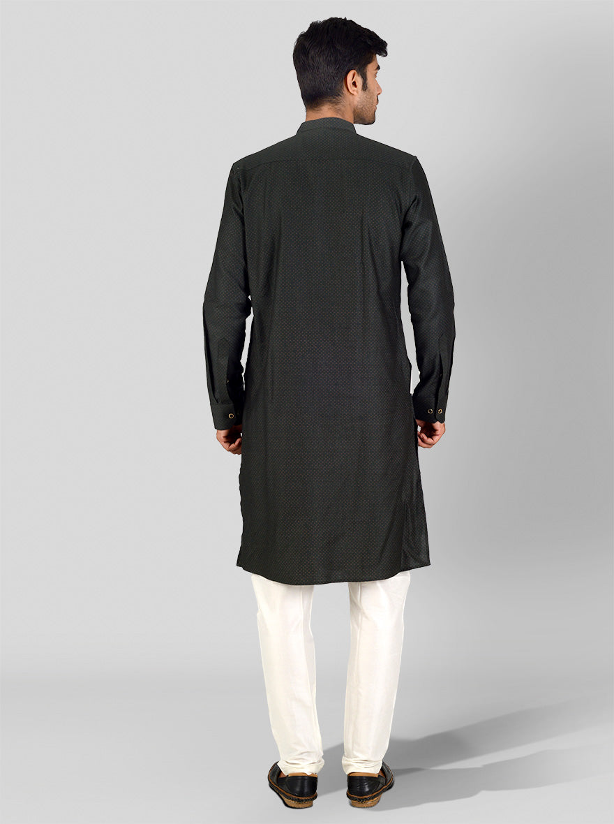 Comfortable dark green cotton kurta set for men, tailored for modern casual wear.