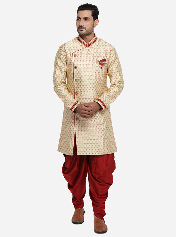 A must-have for fashion-forward men, this elegant beige outfit is designed to attract attention and enhance your ethnic collection.