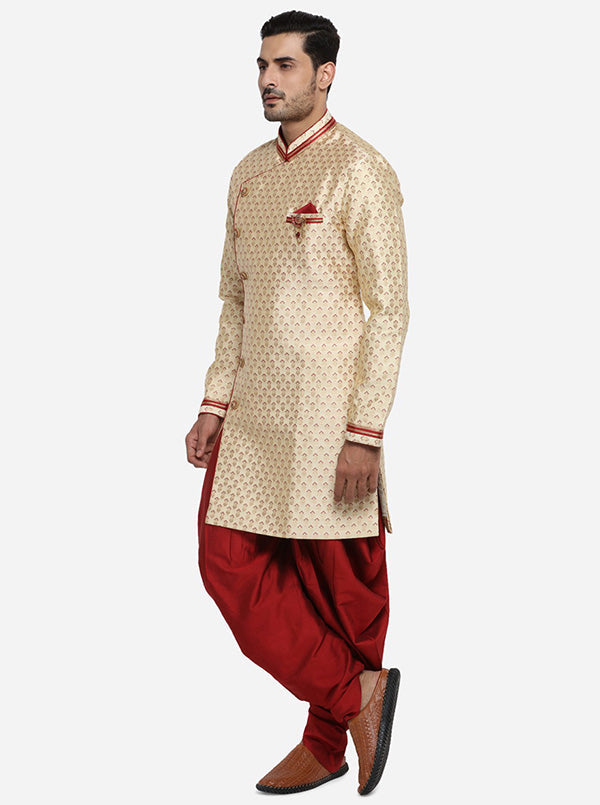 Perfect for layering, this beige indo-western kurta adds versatility to your ethnic wardrobe, ensuring a polished look.