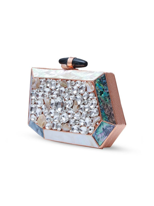 Hannah Embellished Mother of Pearl Clutch | Elegant Evening Bag for Events