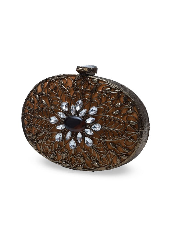 Mirza Intricate Brass Clutch | Embellished Statement Bag for Events