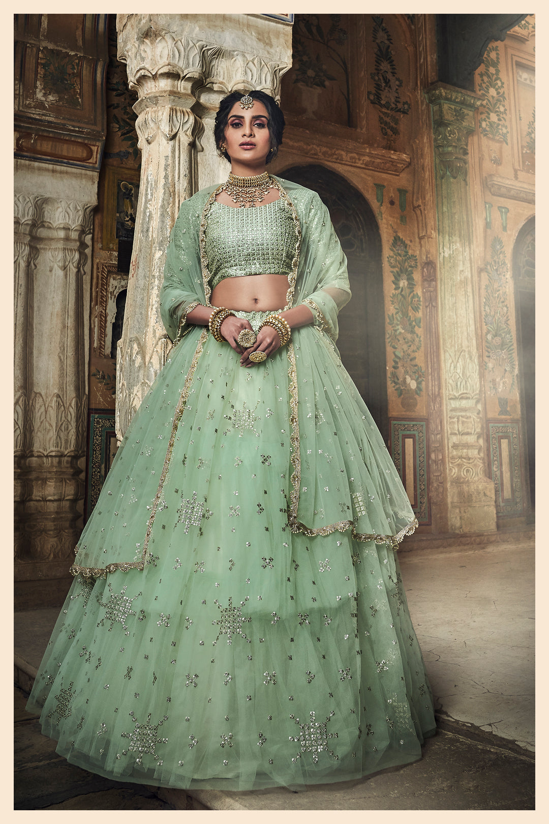 Sea Green Art Silk Lehenga Choli | Bridal Wear for Weddings