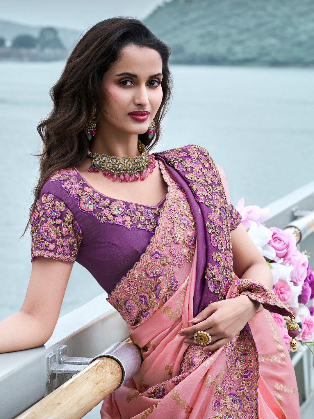 Vibrant color luxurious fabric exclusive attire crafted for elegance and style.