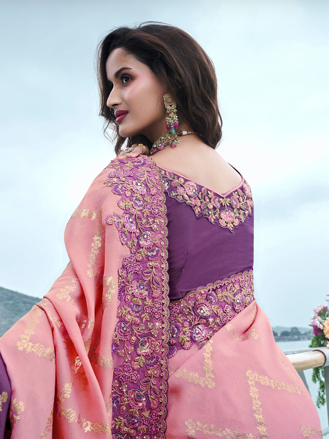 Vibrant color luxurious fabric exclusive attire crafted for elegance and style.