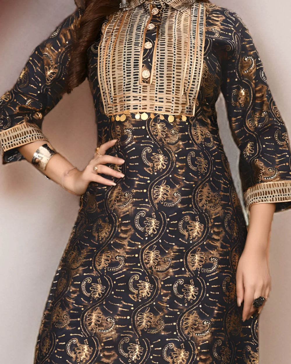 Chic brown kurti with Afghani pants, crafted from quality fabric, offering a trendy ethnic look for women.