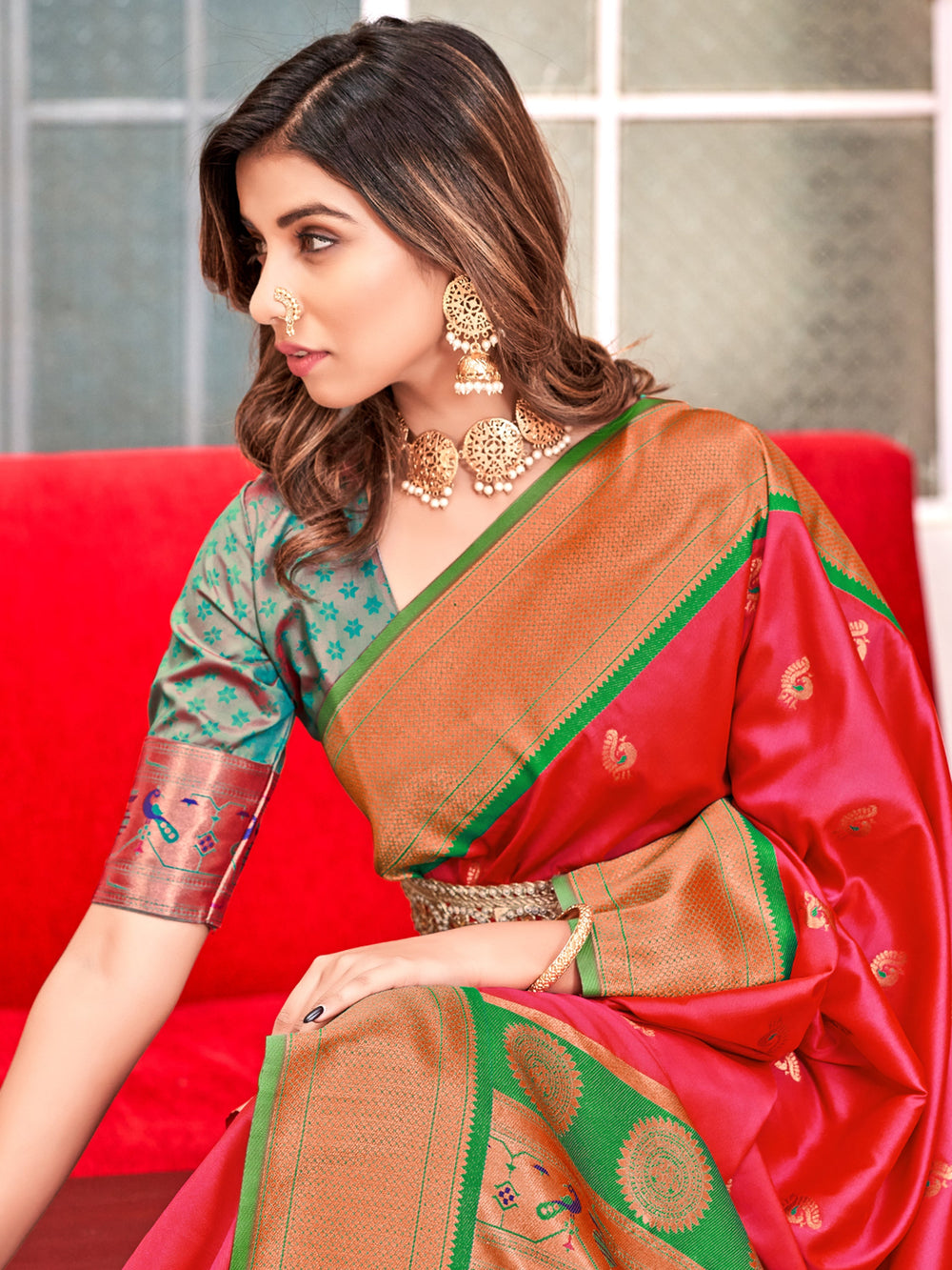 Vibrant color luxurious fabric exclusive attire crafted for elegance and style.