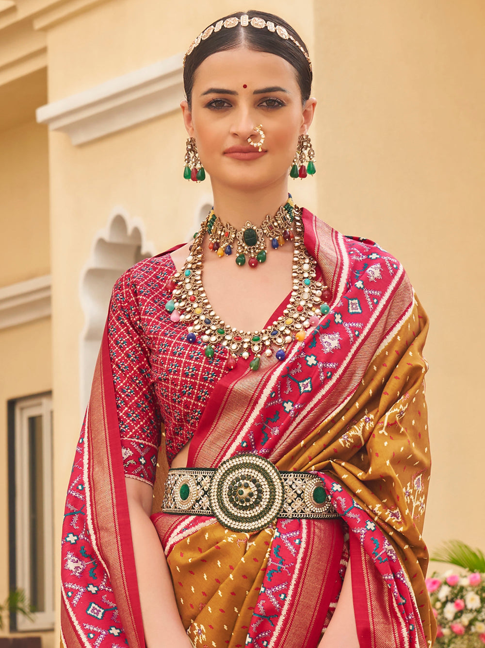 Vibrant color luxurious fabric exclusive attire crafted for elegance and style.