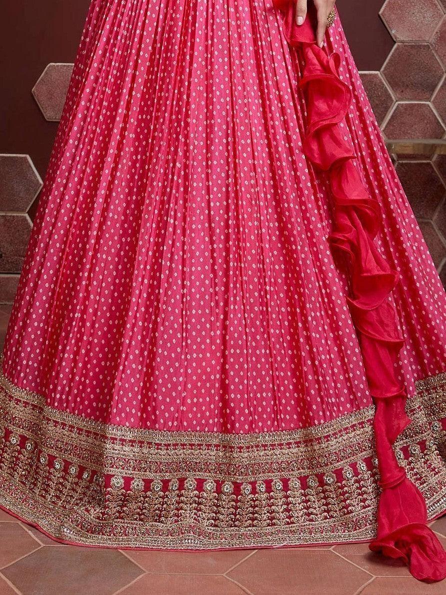 Capricious pink lehenga with chinon silk and heavy embroidery.