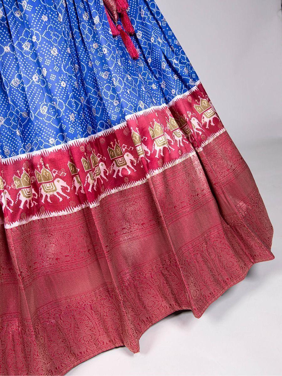 Magnetic Blue Jacquard Silk Lehenga | Digital Print Wedding Wear Set