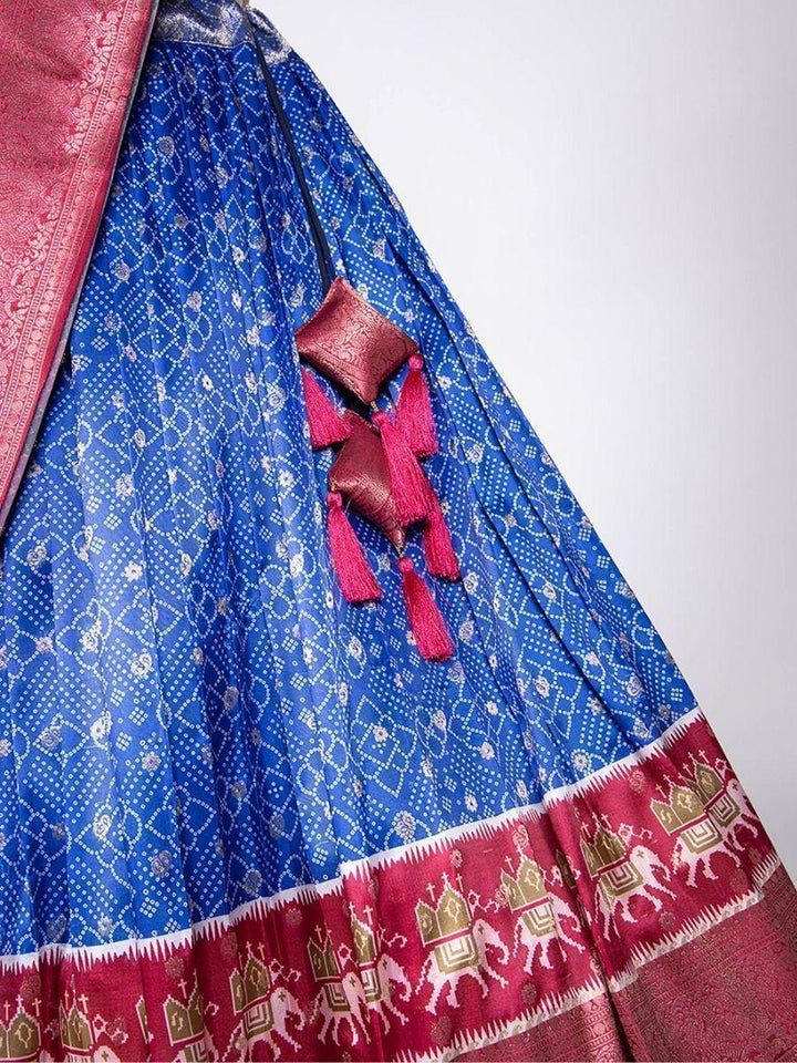 Magnetic Blue Jacquard Silk Lehenga | Digital Print Wedding Wear Set