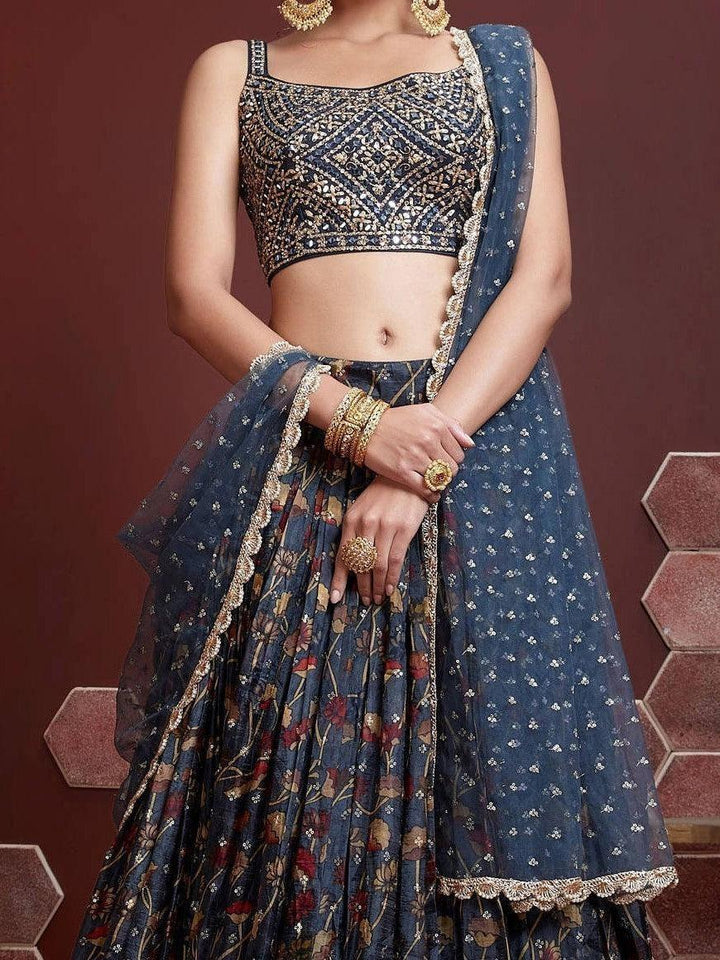 Designer blue lehenga choli with banglory silk choli and heavy embroidery.