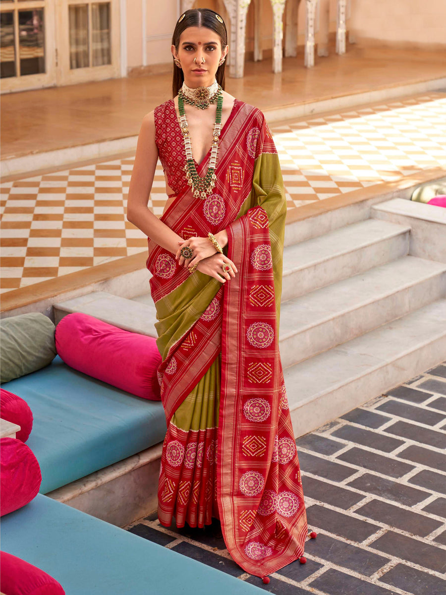 Green silk saree crafted for elegance and style.