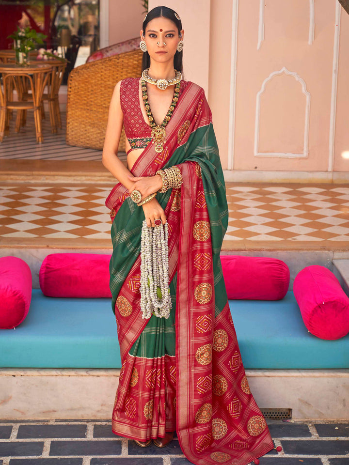 Green silk saree crafted for elegance and style.