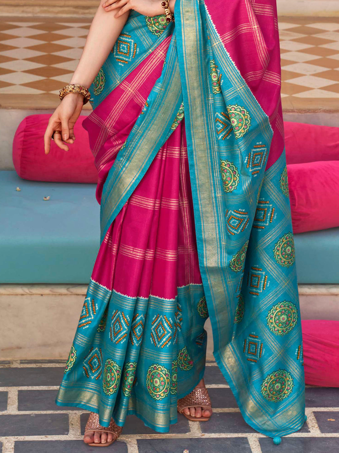 Vibrant color luxurious fabric exclusive attire crafted for elegance and style.