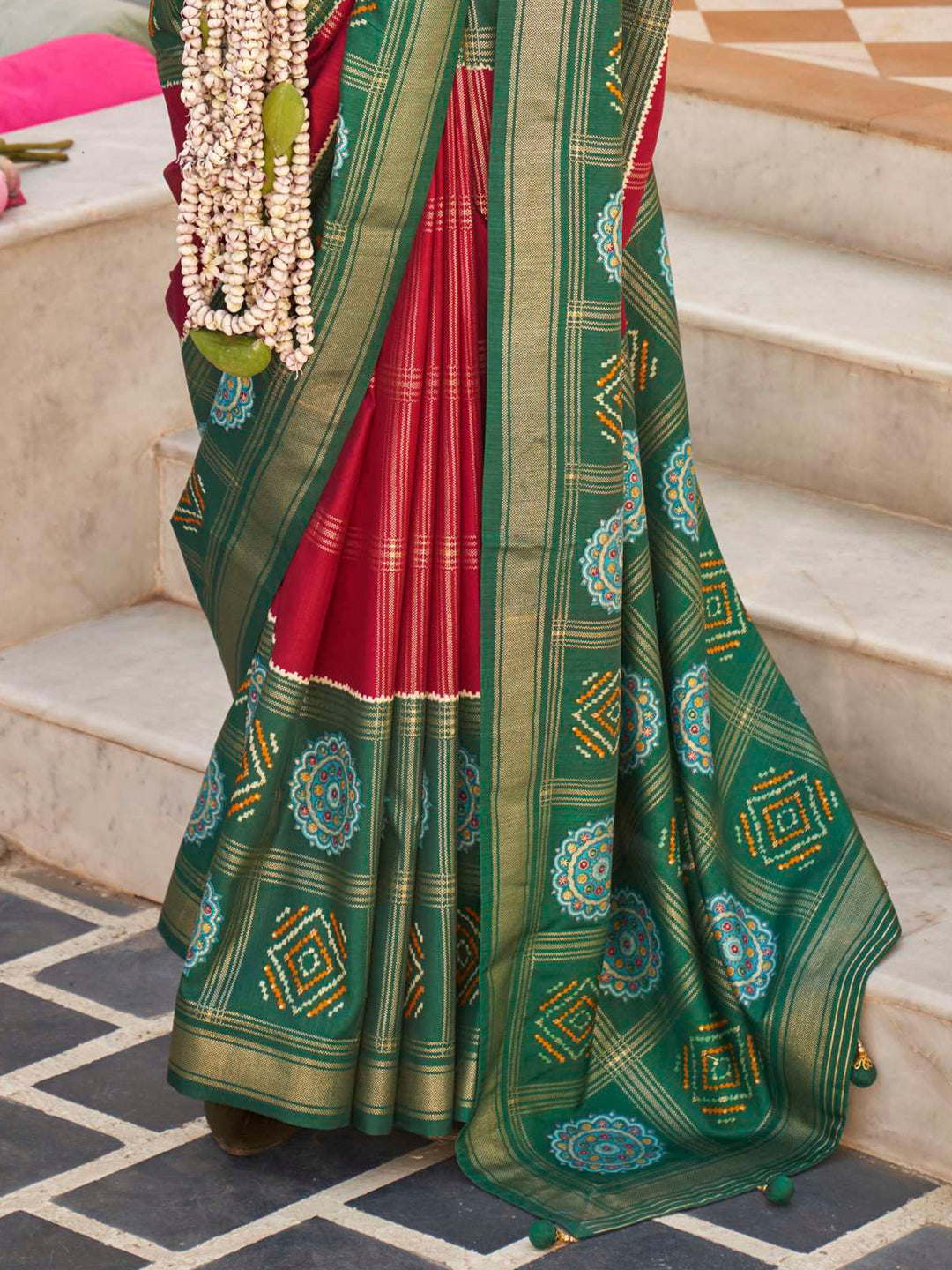 Vibrant color luxurious fabric exclusive attire crafted for elegance and style.