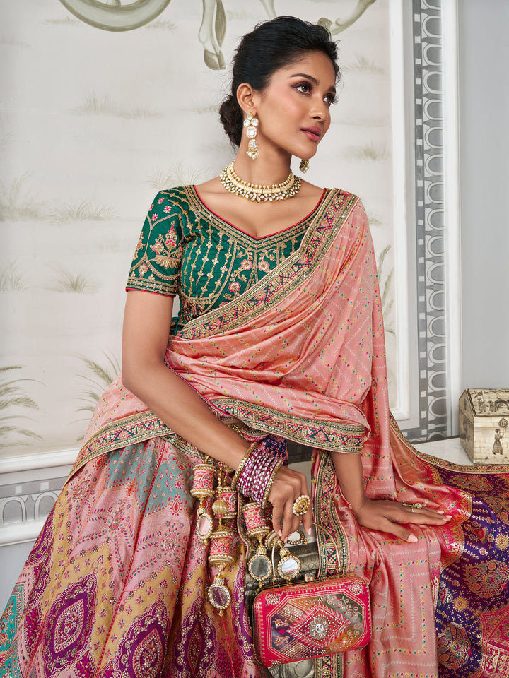 Lovely Multi-Color Zari Weaving Banarasi Silk Lehenga Choli With Dupatta