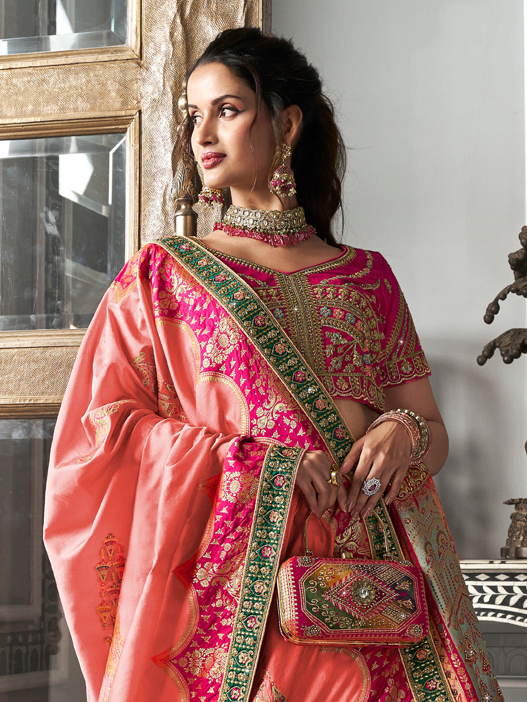 Charming Pink Zari Weaving Banarasi Silk Bridesmaid Lehenga Choli