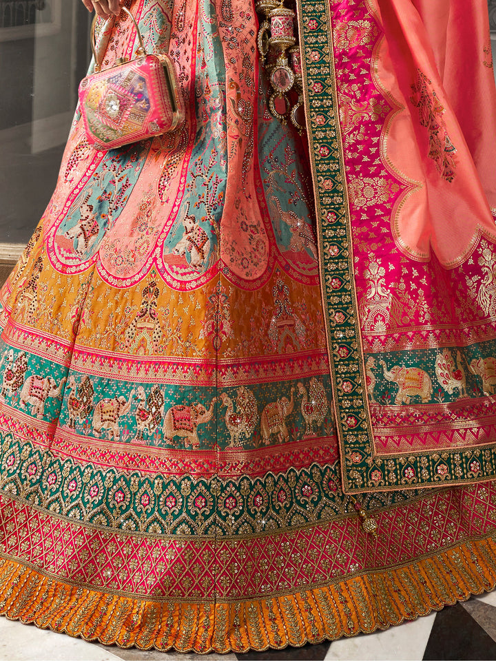 Charming Pink Zari Weaving Banarasi Silk Bridesmaid Lehenga Choli