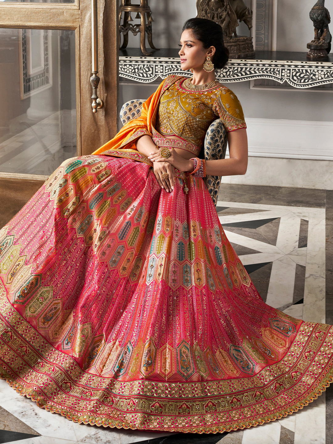 Alluring Pink Zari Weaving Banarasi Silk Wedding Wear Lehenga Choli