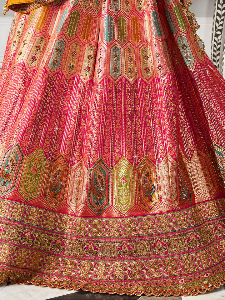 Alluring Pink Zari Weaving Banarasi Silk Wedding Wear Lehenga Choli