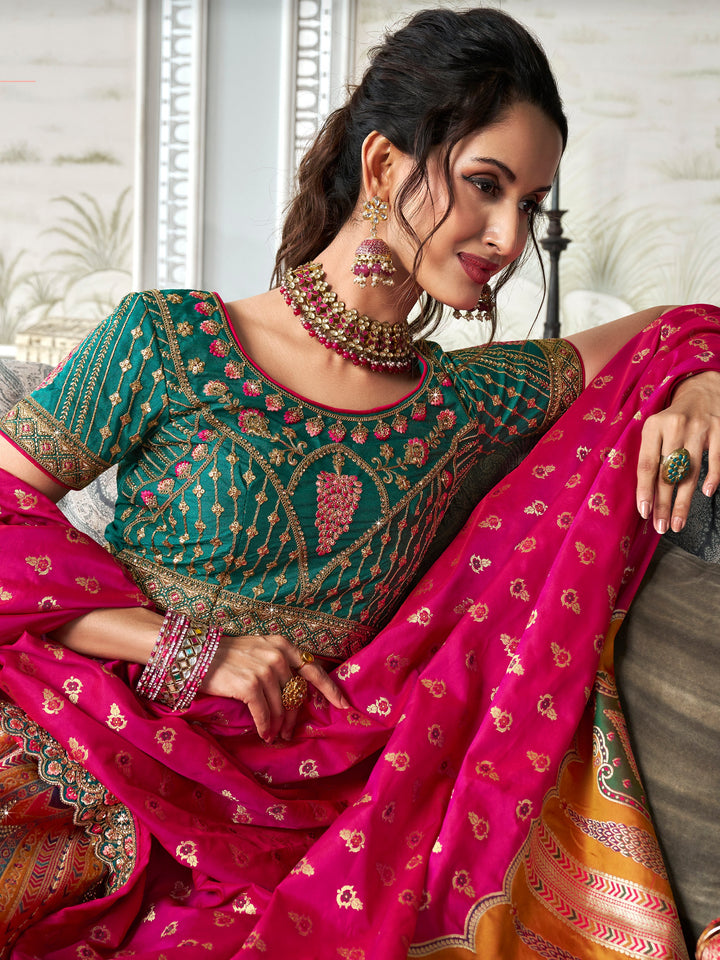 Fascinating Multi-Color Zari Weaving Banarasi Silk Lehenga Choli