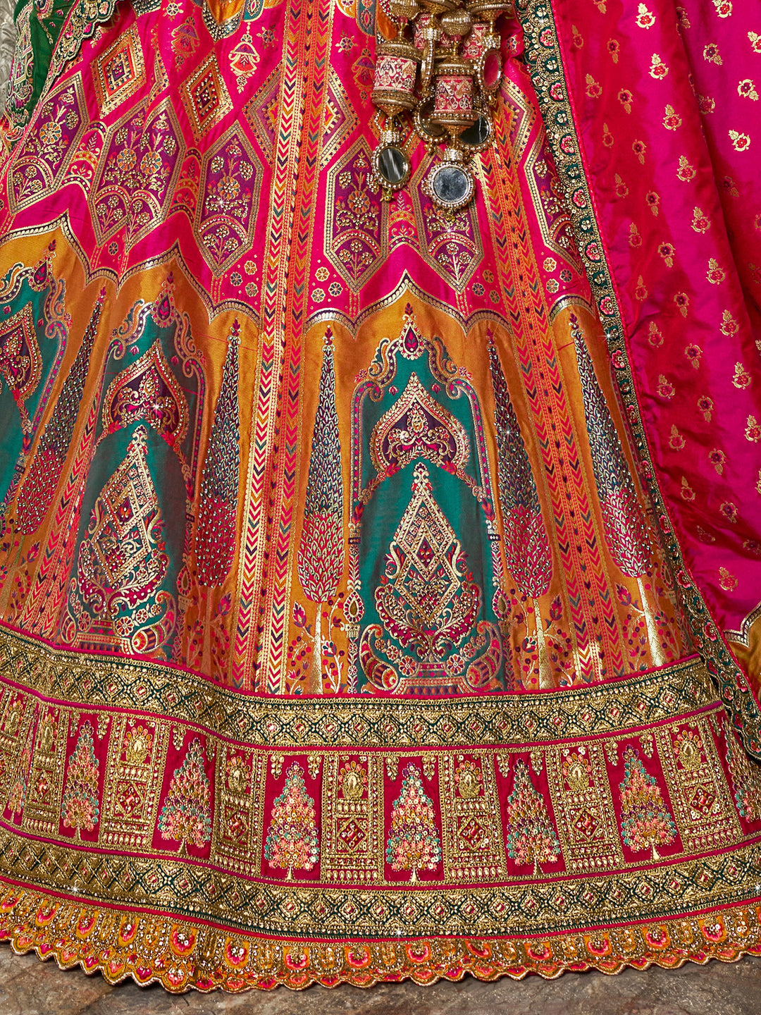 Fascinating Multi-Color Zari Weaving Banarasi Silk Lehenga Choli