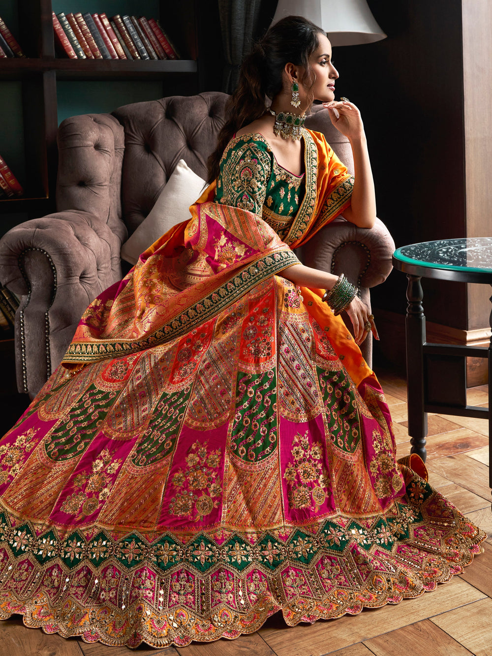 Precious Multi-Color Zari Weaving Bridal Lehenga Choli With Dupatta