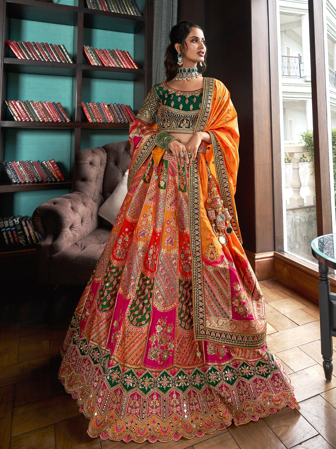 Precious Multi-Color Zari Weaving Bridal Lehenga Choli With Dupatta