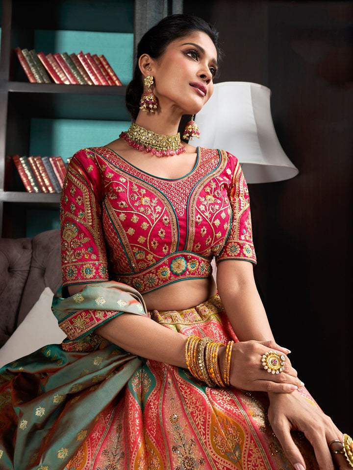 Magnetic Multi-Color Zari Weaving Wedding Wear Lehenga Choli