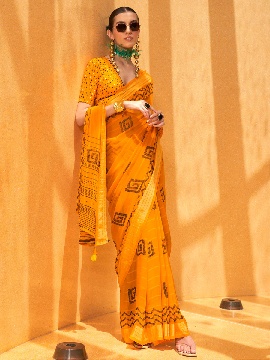 Yellow georgette saree crafted for elegance and style.