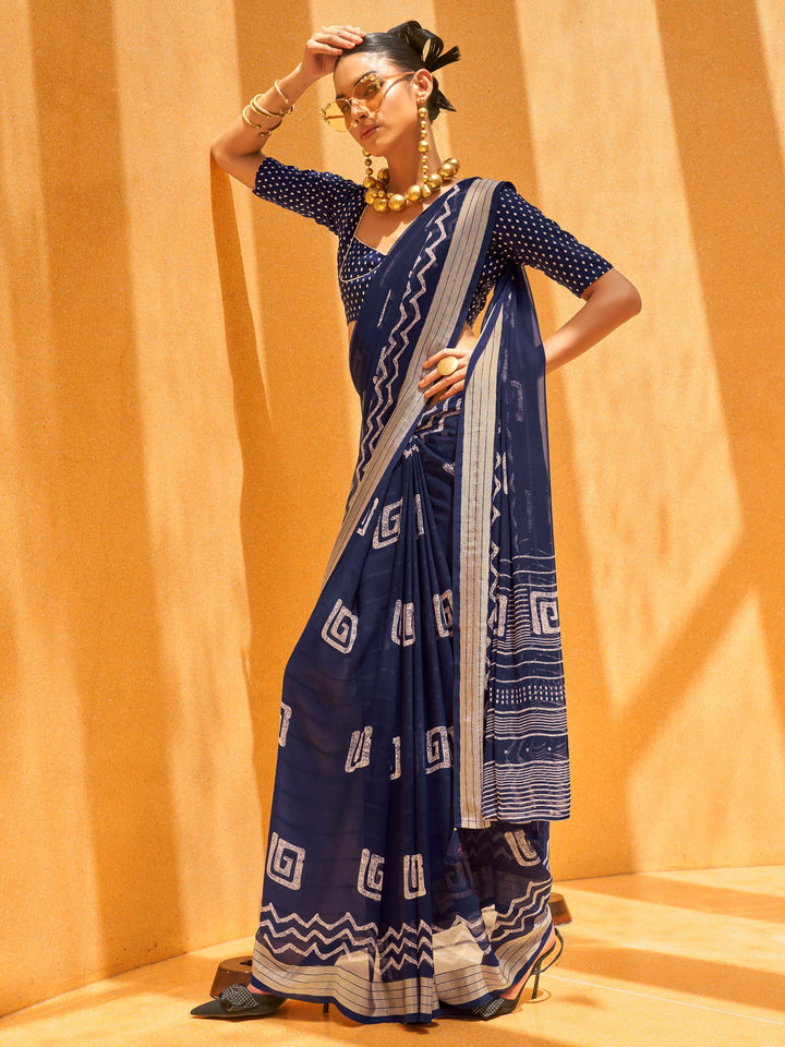 Blue georgette saree crafted for elegance and style.