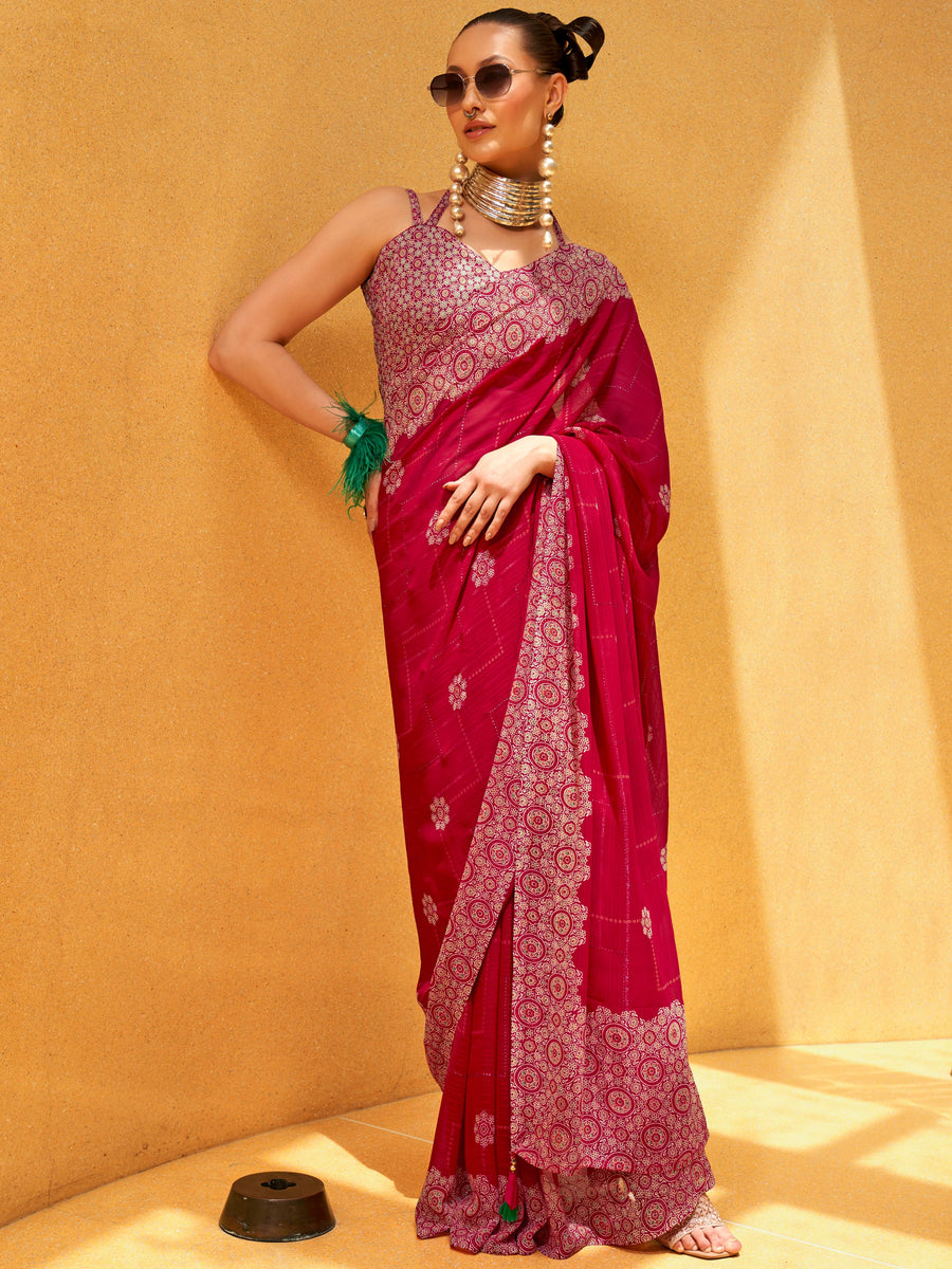 Pink georgette saree crafted for elegance and style.