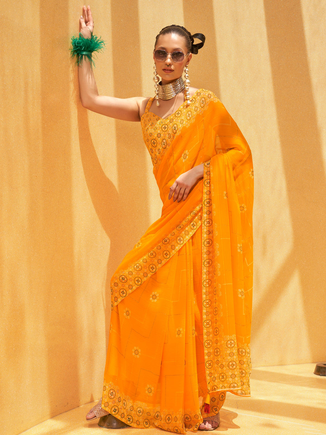 Yellow georgette saree crafted for elegance and style.