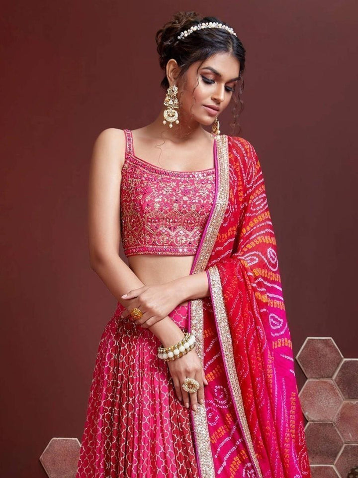 Traditional pink lehenga for women with designer dupatta.