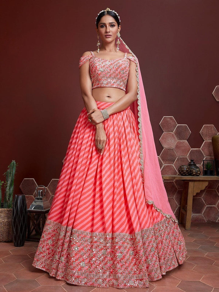 Peach Wedding Lehenga | Organza Fabric, Embroidered Border & Georgette Dupatta