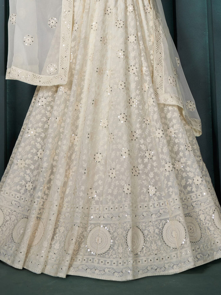 Adorable Off-White Embroidered Georgette Wedding Lehenga Choli