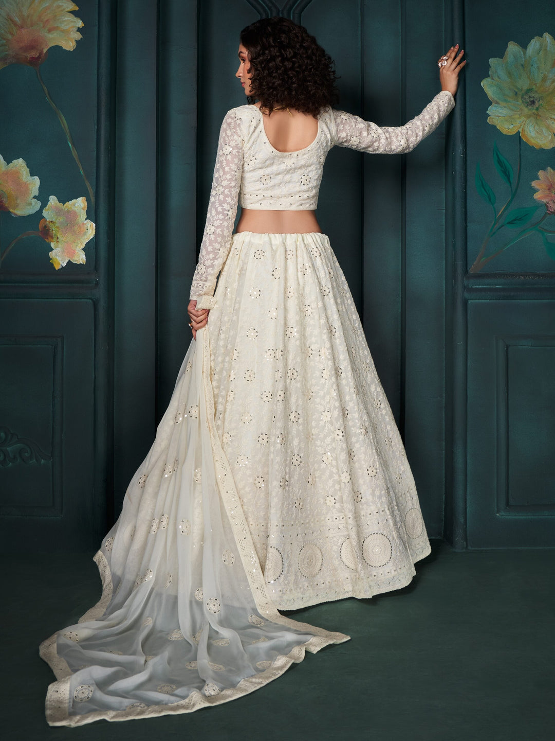 Adorable Off-White Embroidered Georgette Wedding Lehenga Choli