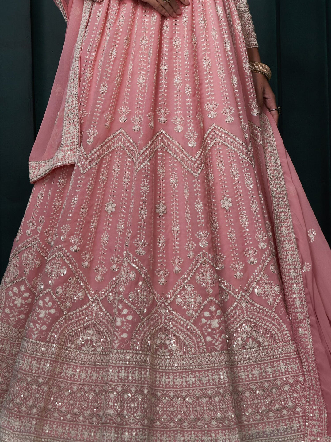 Charming Baby Pink Sequins Georgette Engagement Wear Lehenga Choli