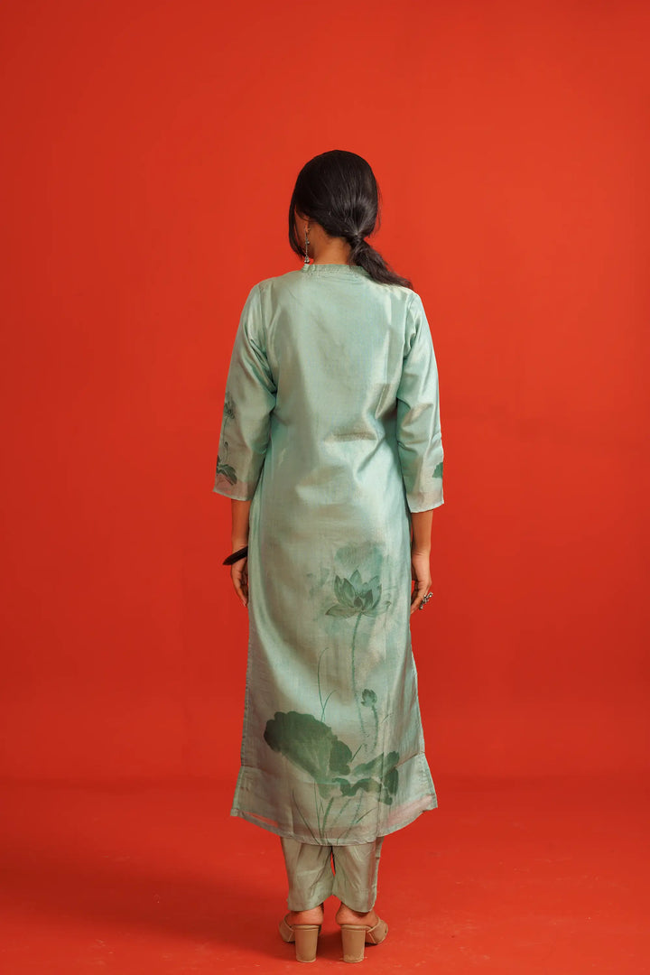 Pastel-green Co-Ord Set | Beautiful soft-silk tissue-silk digital printed Finish