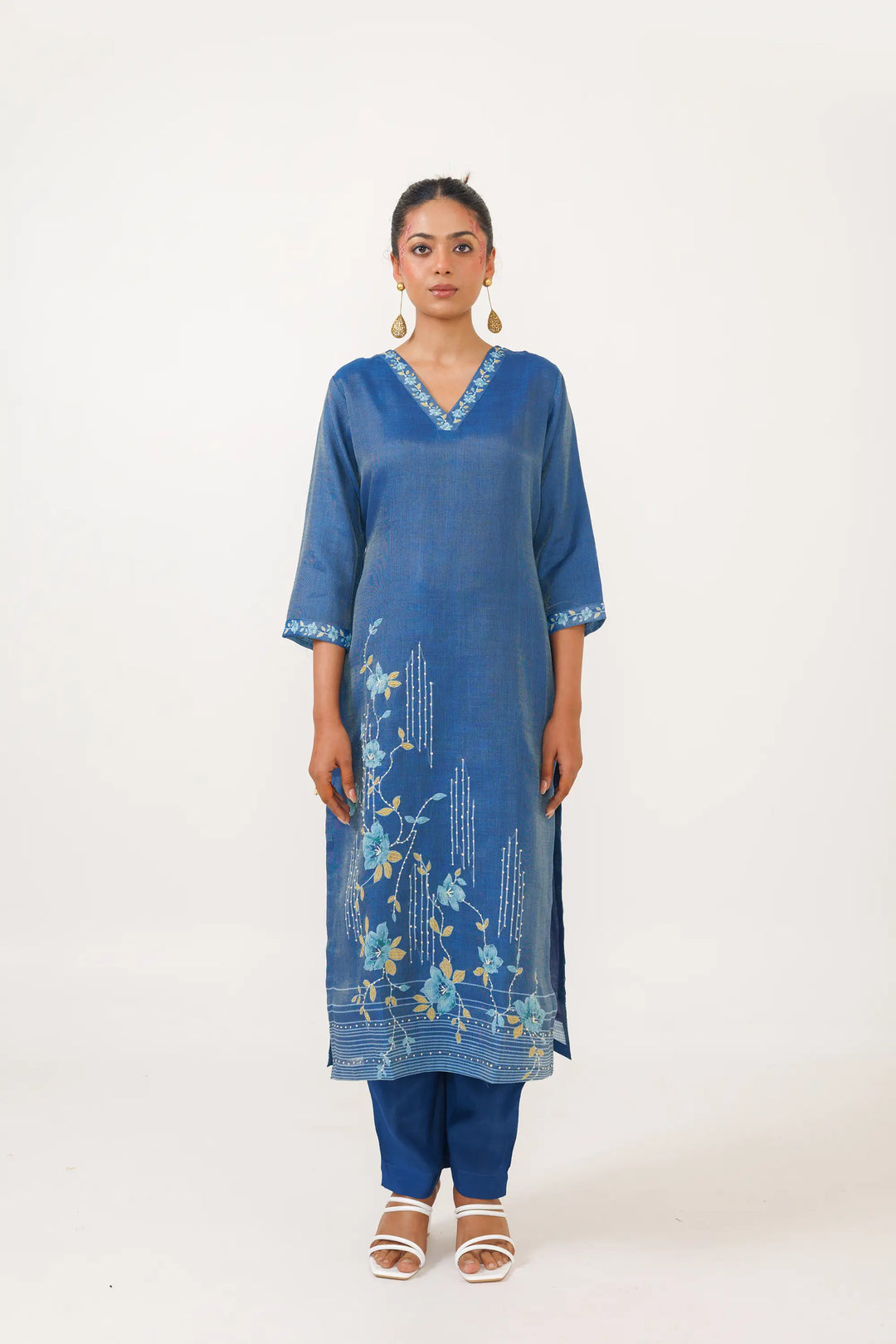 Blue Kurtis Set | Beautiful linen tissue-silk embroidery work Finish