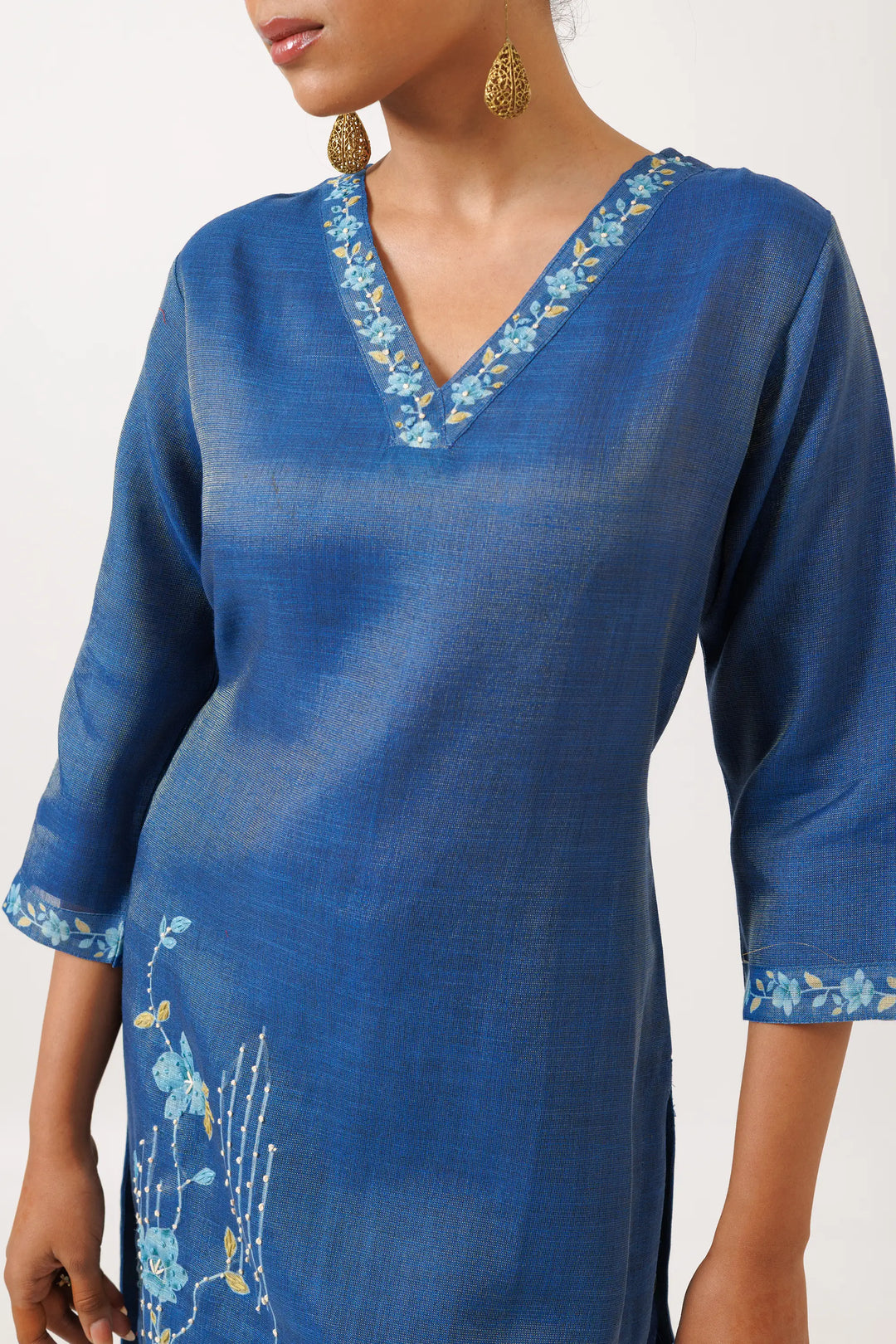 Blue Kurtis Set | Beautiful linen tissue-silk embroidery work Finish