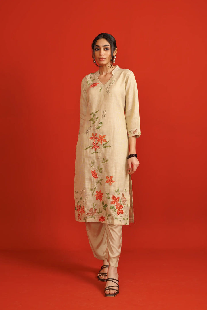 Kurtis Set beige | A Blend of poly-silk soft-silk tissue-silk and digital print