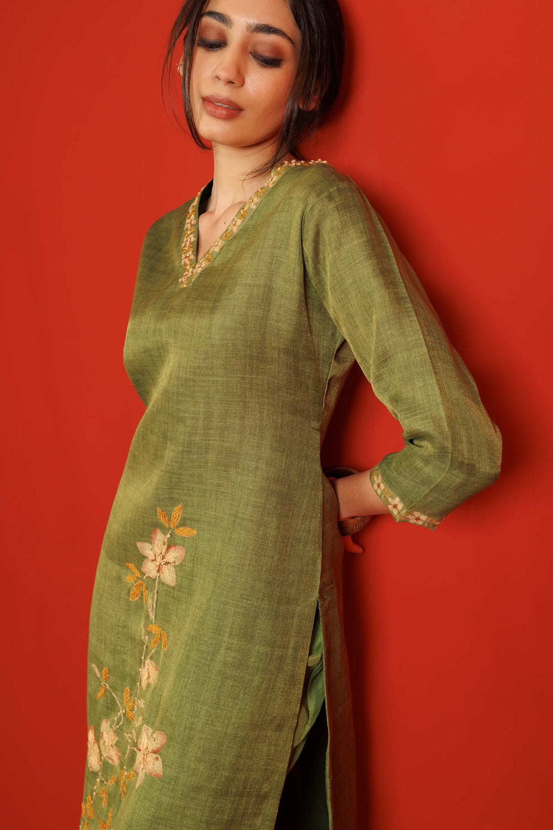 Olive Kurtis Set | Beautiful linen flower printed Finish