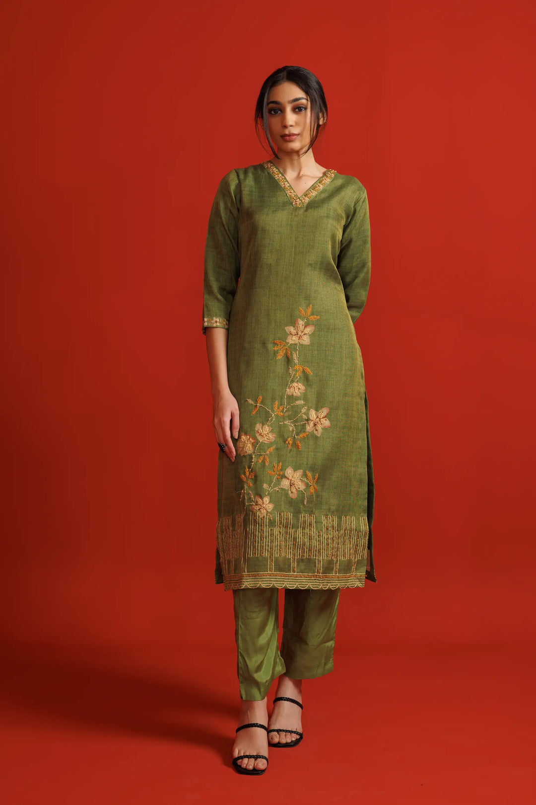 Olive Kurtis Set | Beautiful linen flower printed Finish