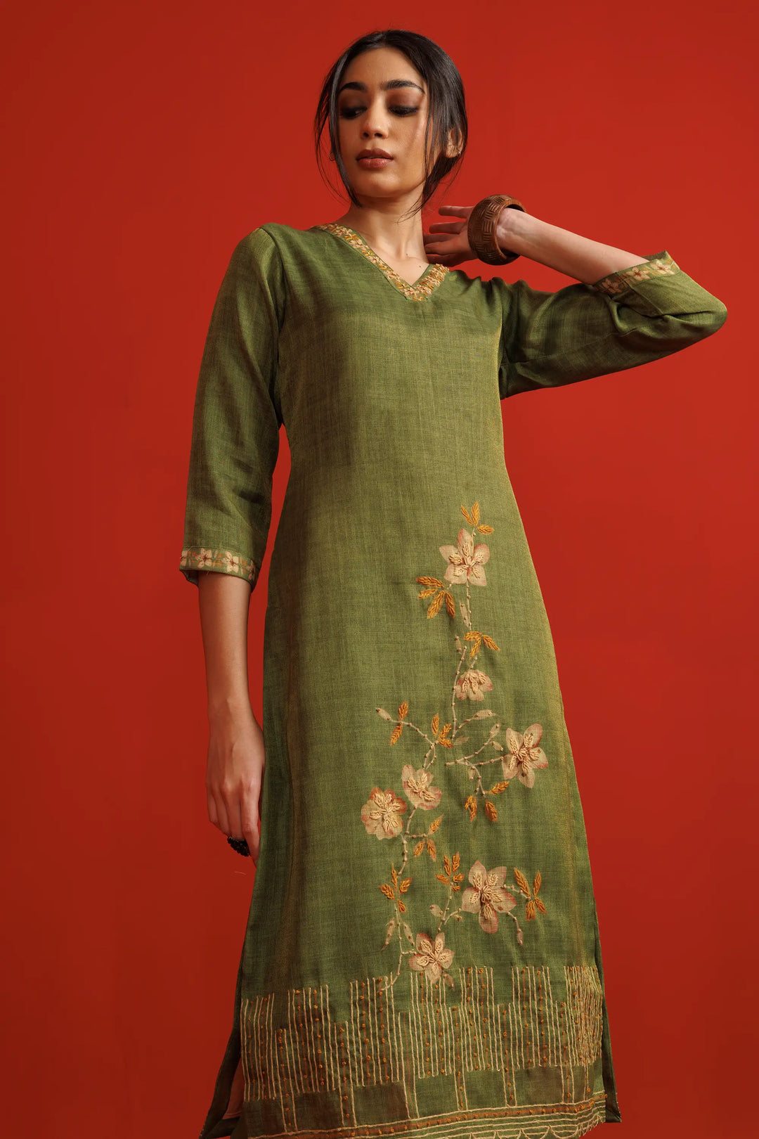 Olive Kurtis Set | Beautiful linen flower printed Finish