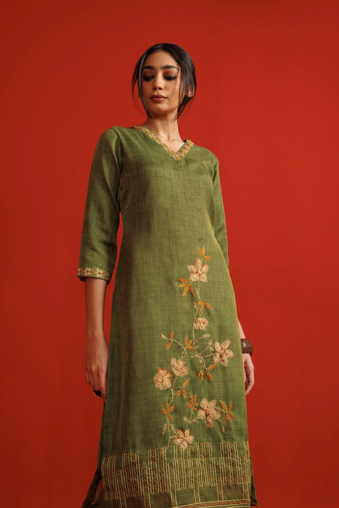 Olive Kurtis Set | Beautiful linen flower printed Finish