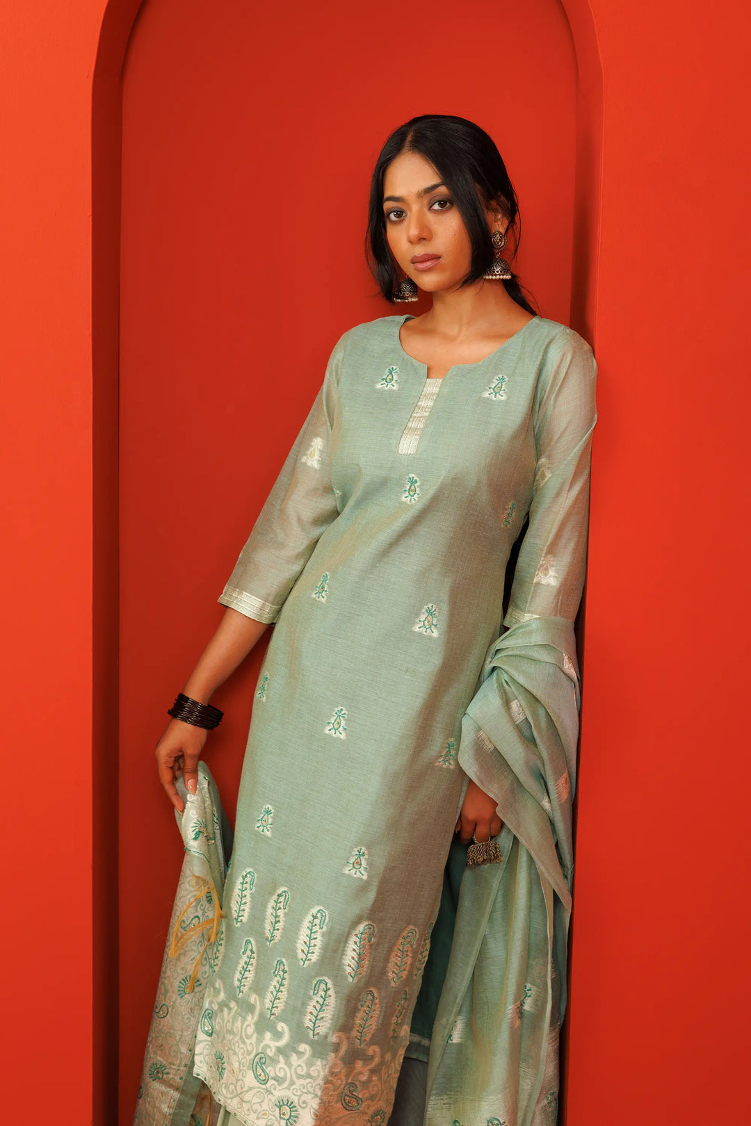 Gray Kurtis Set | Crafted with tissue-silk and woven work hand work