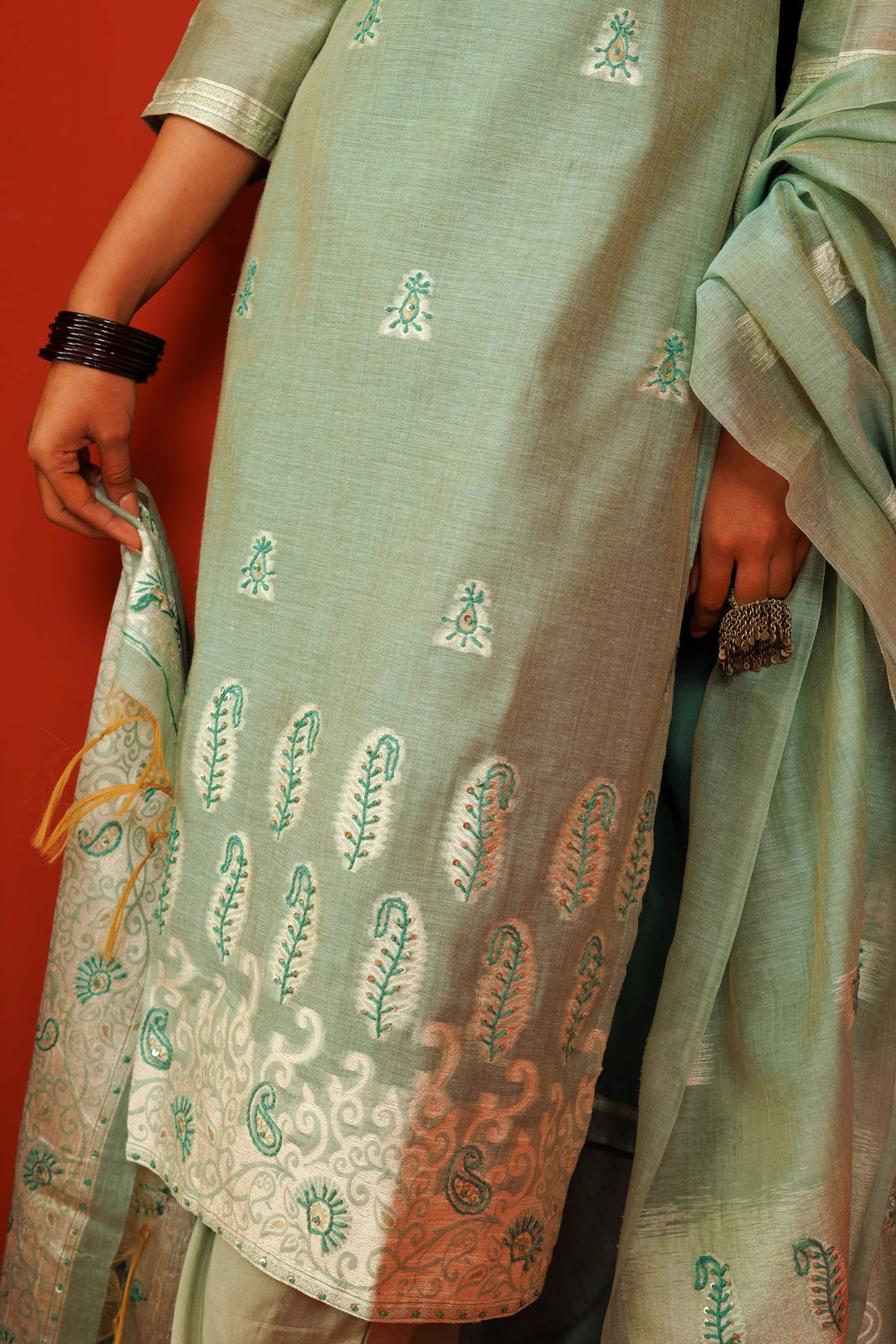 Gray Kurtis Set | Crafted with tissue-silk and woven work hand work