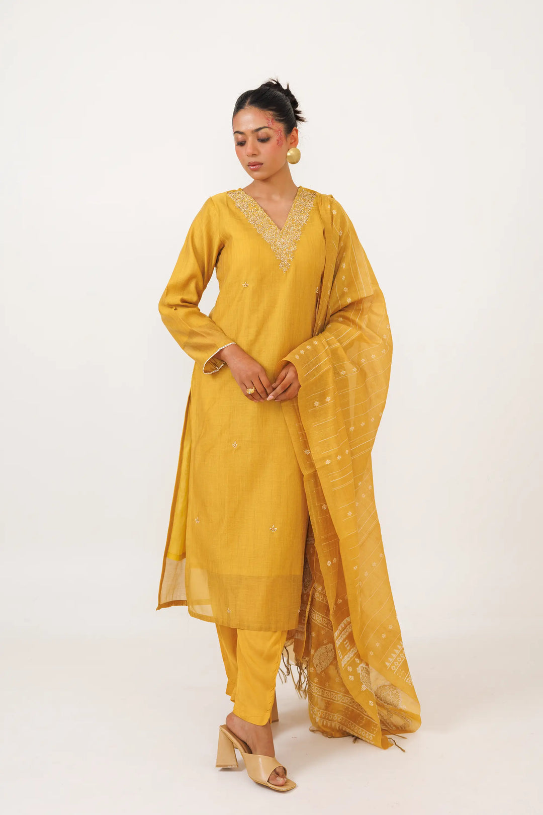 Kurtis Set mustard | A Blend of soft-silk and thread digital print for Style