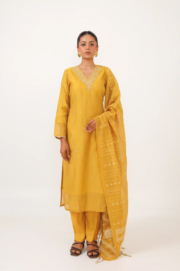 Kurtis Set mustard | A Blend of soft-silk and thread digital print for Style